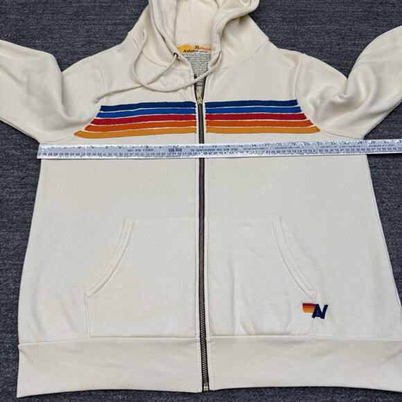 Aviator Nation Five Stripe Rainbow Hoodie Full Zip XL Unisex Vintage White - Picture 8 of 11